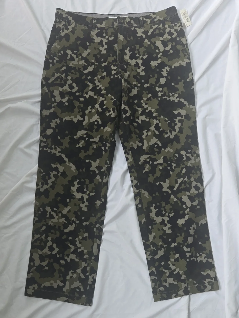 Men's Chino Style Green Camo Pants, Comfortable Relaxed Fit.